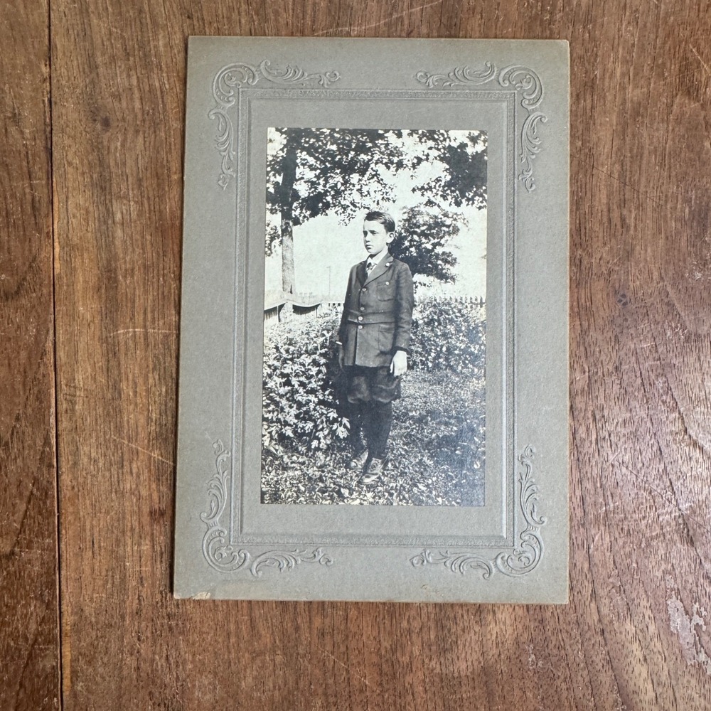 Antique Snapshot Cabinet Card Young Boy in Uniform F.T. Armstrong May 26‎ 1919